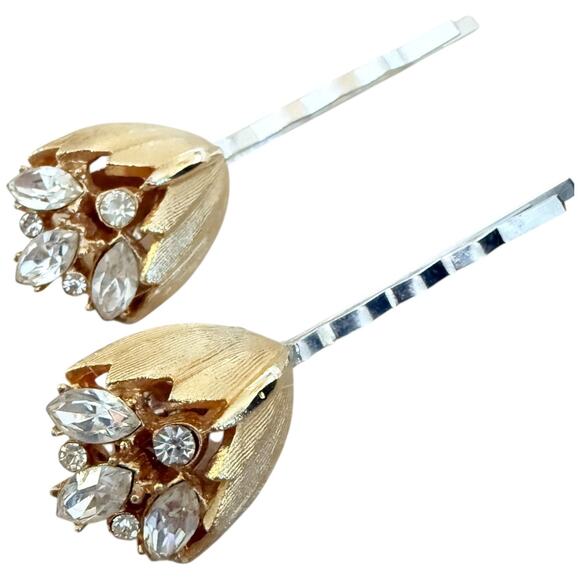 Accessories - Gold Floral Bridal Hair Pins Gold Crystal Wedding Hair Accessories